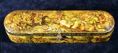 Papírmasé tolldoboz, tetejére a chaldiráni csatát festették alkotó: Iranian School