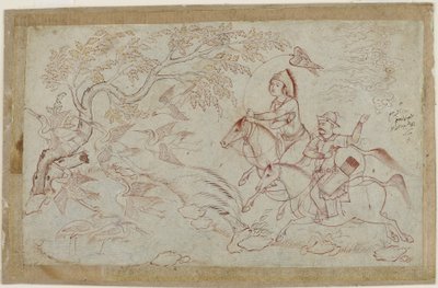 Két lovas sólyomra vadászva, 1640-es évek alkotó: Iranian School
