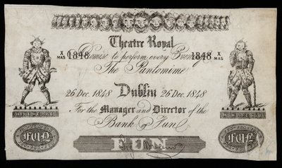 Pantomim reklámja a dublini Theatre Royalban, Bank of Ireland bankjegye alapján alkotó: Irish School
