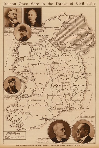 Írország térképe Ulster unionista megyéinek feltüntetésével (litho) alkotó: Irish School
