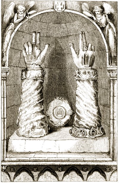 Szent Patrik kéz kegyhelye, a The Trials Thaumaturge, avagy három csodatevő ír szentből, Mary Cusack (1829-99) 1890-es évek körüli kiadásában alkotó: Irish School