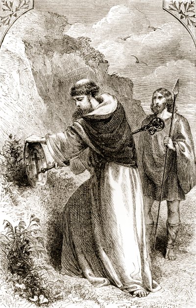 Szent Patrik, aki Connals pajzsát a kereszttel jelöli, a Trias Thuamaturga vagy Írország három csodatevő szentje című művéből, Mary Cusack (1829-99) az 1890-es évek körül megjelent alkotó: Irish School