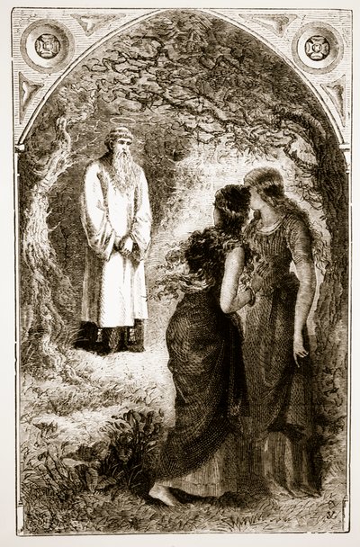 Szent Patrick szüzekkel találkozott a fochluti erdőben, a Trias Thaumaturga, avagy Írország három csodatevő szentje című művéből, Mary Cusack (1829-99) az 1890-es évek körül megjelent könyvéből. alkotó: Irish School