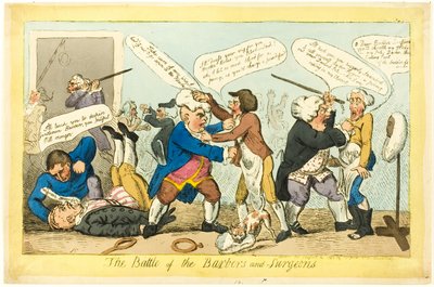 A borbélyok és sebészek csatája alkotó: Isaac Cruikshank