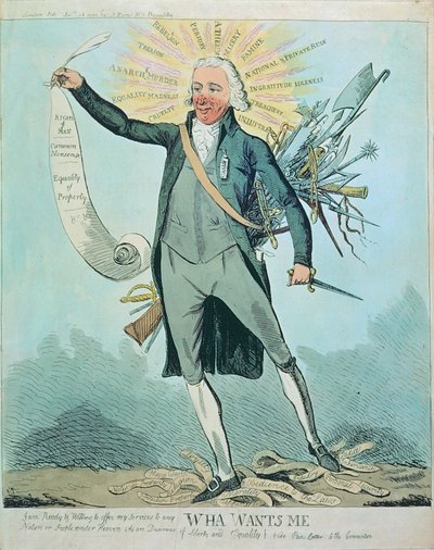 "Wha Wants Me", karikatúra Tom Paine és az Emberi jogok és a Közös ész című művéről, írta Isaac Cruikshank (1756-1811/16). alkotó: Isaac Cruikshank