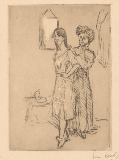 Fiatal nő a kalaposnál A kalaposnál (cím a tárgyon) alkotó: Isaac Israels (signed by artist)