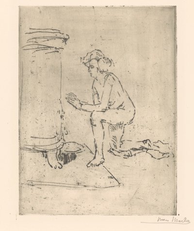 Térdelő modell tűzhelyhez alkotó: Isaac Israels (signed by artist)