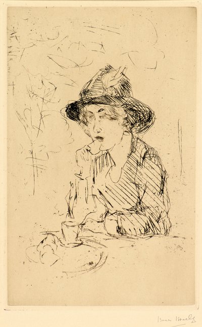 Dame aan ontbijttafel [Hölgy a reggelizőasztalnál] (rézkarc) alkotó: Isaac Israels