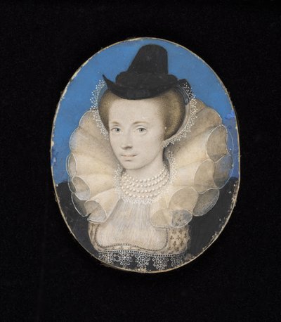 Ismeretlen hölgy, 1595-1600 körül (akvarell pergamenre, kártyára rakva) alkotó: Isaac Oliver