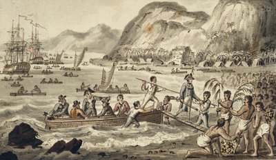 Cook kapitány partraszállás "n Owyhee", Cook kapitány utazásaiból alkotó: Isaac Robert Cruikshank