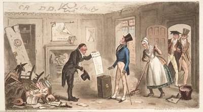 College Comforts, egy gólya birtokba veszi szobáit, az angol kémből, kocsmából. 1824 (kézzel színezett metszet) alkotó: Isaac Robert Cruikshank