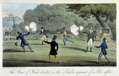 Párbaj egy pisztollyal szívügyből - Charles Molloy Westmacott „” The english spy” című művében, ill. írta: Robert Cruikshank, London alkotó: Isaac Robert Cruikshank