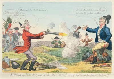 Gyilkosság nélkül, vagy a nemzet ügyeinek új miniszteri módja!, 1809 (színes rézkarc) alkotó: Isaac Robert Cruikshank