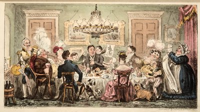 Liston és a Lambkins vagy a Citizens Dinner Party, az angol kémből, pub. 1824 (kézzel színezett metszet) alkotó: Isaac Robert Cruikshank