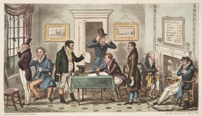 Reggel és rossz hangulatban, egy bezárt jelenet a Spunging House-ban, Carey Street, egy kis Good Truth, Az angol kémből, London, 1824 alkotó: Isaac Robert Cruikshank