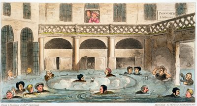 „Nyilvános fürdőzés Bathban, avagy élve párolás”, 1825 alkotó: Isaac Robert Cruikshank