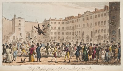 Surrey Collegians, aki felemeli a törvény egyik végét, az angol kémből, London, 1824 alkotó: Isaac Robert Cruikshank