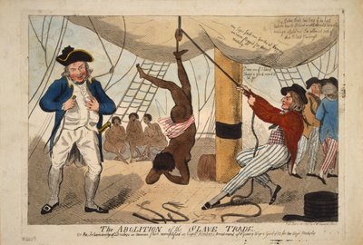 A rabszolga-kereskedelem felszámolása, vagy az emberhús-kereskedők embertelensége, amelyre példa a százados. alkotó: Isaac Robert Cruikshank