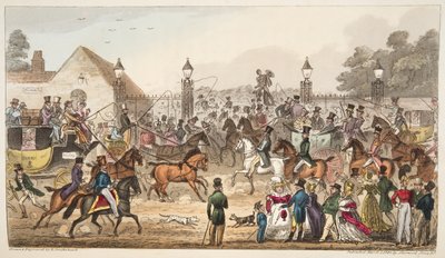 The Arrival, avagy nyugati bejárat Cockney Landba, Az angol kém 1824-ben megjelent könyvéből (kézzel színezett metszet) alkotó: Isaac Robert Cruikshank