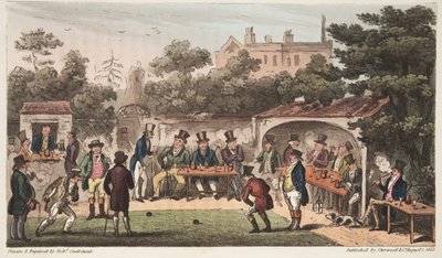 The Bowling Alley, Worcester, avagy a Kéz- és Kesztyűklub karakterei, Az angol kémből, London, 1824 (kézzel színezett metszet) alkotó: Isaac Robert Cruikshank