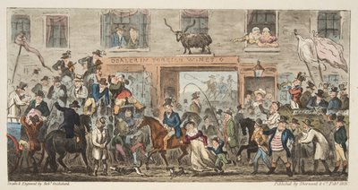The Comical Procession from The English Spy, pub. 1824 (kézzel színezett metszet) Gloucestertől Berkeley-ig, az angol kémtől, pub. 1824 (kézzel színezett metszet) alkotó: Isaac Robert Cruikshank
