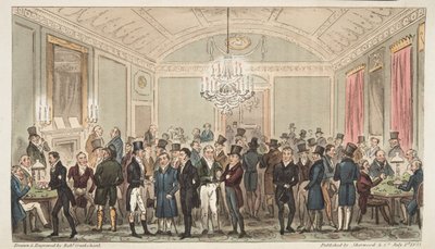 The Great Subscription Room at Brookes, The English Spy, pub. 1824 (kézzel színezett metszet) alkotó: Isaac Robert Cruikshank