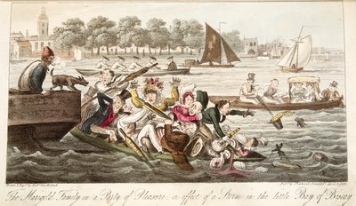 A körömvirág család egy örömpartin, vagy egy vihar hatása a kis Vizcayai-öbölben, az angol kémből, kocsmából. 1824 (kézzel színezett metszet) alkotó: Isaac Robert Cruikshank