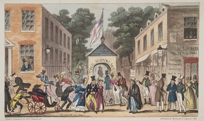 The Royal Wells, Cheltenham vagy görcsös vonzalmak a Spa Waterstől, az angol kémből, kocsmából. 1824 (kézzel színezett metszet) alkotó: Isaac Robert Cruikshank