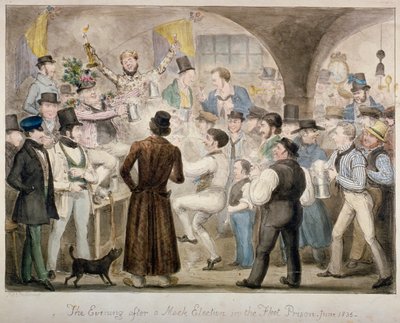 „Az este a színlelt választás után a Flotta börtönben, 1835. június” alkotó: Isaac Robert Cruikshank