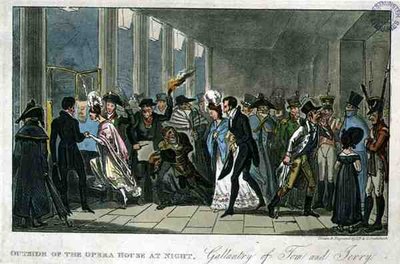 Az Operaházon kívül éjjel: Tom és Jerry vitézsége, Pierce Egan „Life in London” című művéből alkotó: Isaac Robert and George Cruikshank