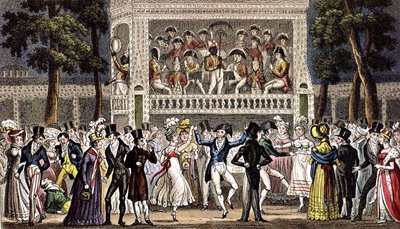 Bál a londoni Vauxhall kertben c. 1830, metszet alkotó: Isaac Robert & George (1792 1878) Cruikshank
