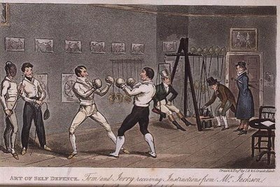 Az önvédelem művészete: Tom és Jerry utasításokat kap Mr. Jacksontól, Pierce Egan „Life in London” című művéből alkotó: Isaac Robert and George Cruikshank