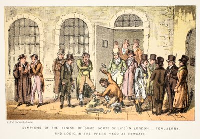 A "Néhányféle élet" befejezésének tünetei Londonban – Tom, Jerry és Logic, a Press Yardban, Newgate-ben, Tom és Jerry élete Londonban alkotó: Isaac Robert and George Cruikshank