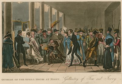 Az Operaház előtt; Tom és Jerry gáláns viselkedése alkotó: Isaac, Robert and George Cruikshank
