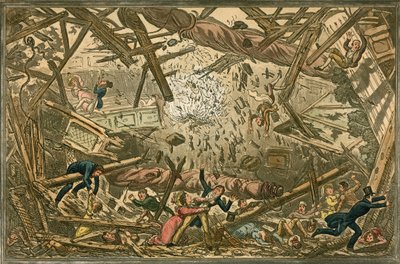 A New Brunswick Színház bukása, 1828. február 28 alkotó: Isaac, Robert and George Cruikshank