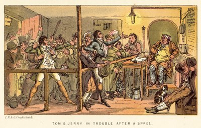 Tom és Jerry bajban vannak egy mulatság után alkotó: Isaac, Robert and George Cruikshank