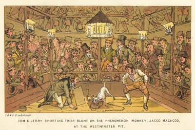 Tom és Jerry a Phenomenon Monkey-n, Jacco Macacco-n a Westminster Pit-ben. alkotó: Isaac, Robert and George Cruikshank