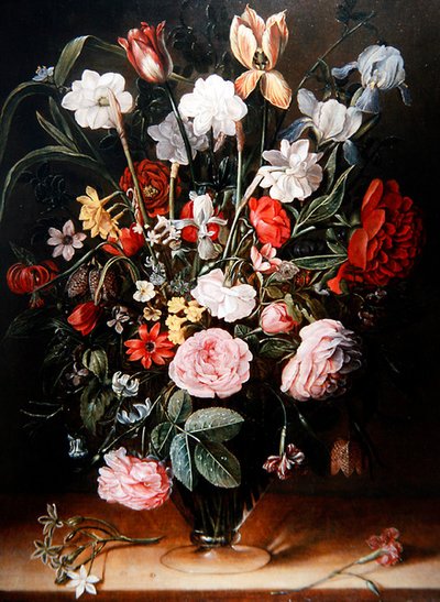 Tulipánok és kökörcsin csendélet (olaj a panelen) alkotó: Isaac Soreau