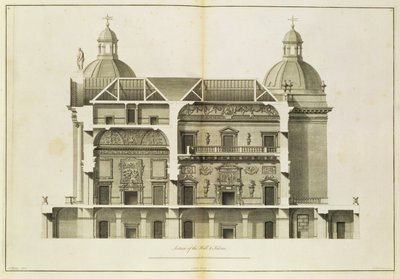 Houghton Hall: a Hall és a Szalon keresztmetszete, Pierre Fourdrinier metszet, 1735 (lásd még: 64903 és 64904) alkotó: Isaac Ware