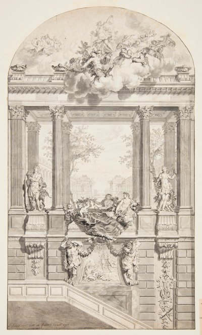 Design for Staircase, Voorst Castle, Hága, Hollandia alkotó: Isaac de Moucheron