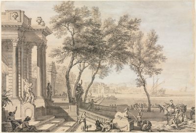 Fantasztikus kikötői jelenet építészettel és figurákkal, 1713. alkotó: Isaac de Moucheron