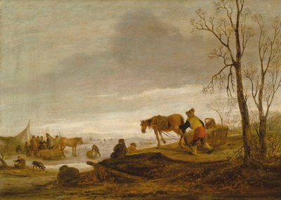 Téli táj, figurákkal a befagyott folyón alkotó: Isaac van Ostade