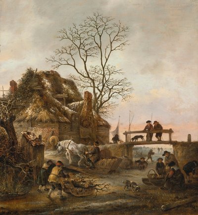 Téli táj egy házikóval egy híd mellett alkotó: Isaac van Ostade
