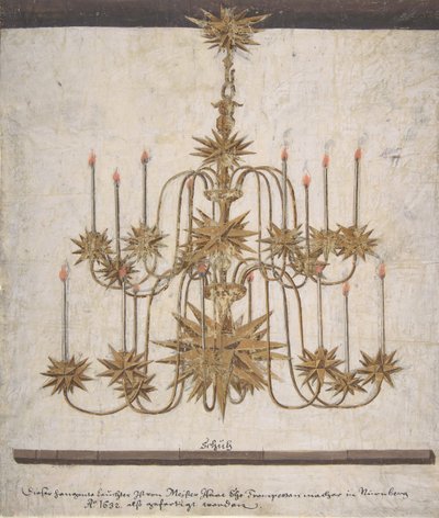 Tizenhat gyertyás csillár terv, 1632. alkotó: Isaak Ehe