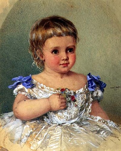 Egy gyermek portréja vadvirágokkal alkotó: Isabel Oakley Naftel