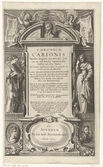P. Melanchthon Chronica Carionis címlapja Chronica Carionis a világ kezdetétől aen tot den Keyser Carolum (cím a tárgyon) alkotó: Isaeck van Aelst