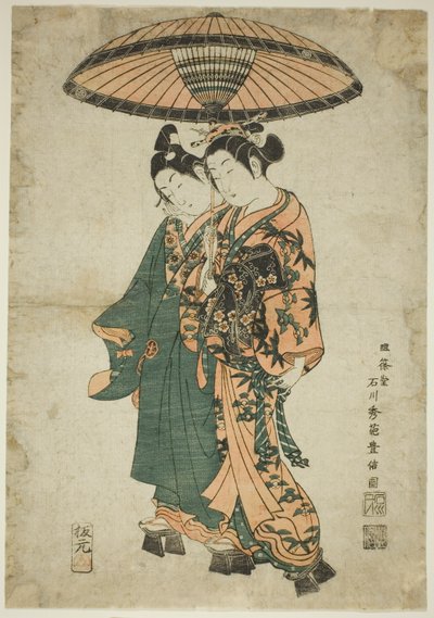 The Actors Sanogawa Ichimatsu I and Segawa Kikunojo I as lovers under an umbrella alkotó: Ishikawa Toyonobu