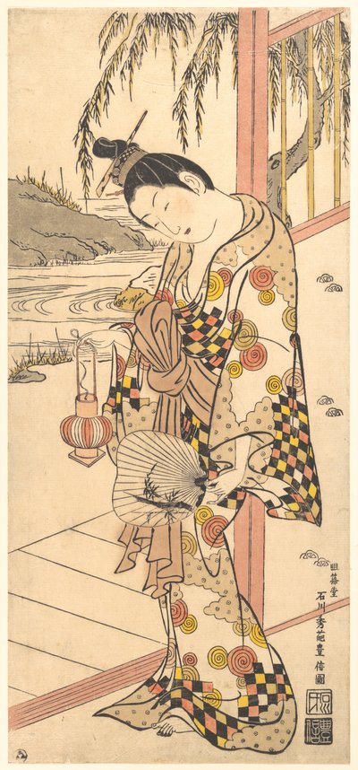 Fiatal hölgy nyári öltözékben alkotó: Ishikawa Toyonobu