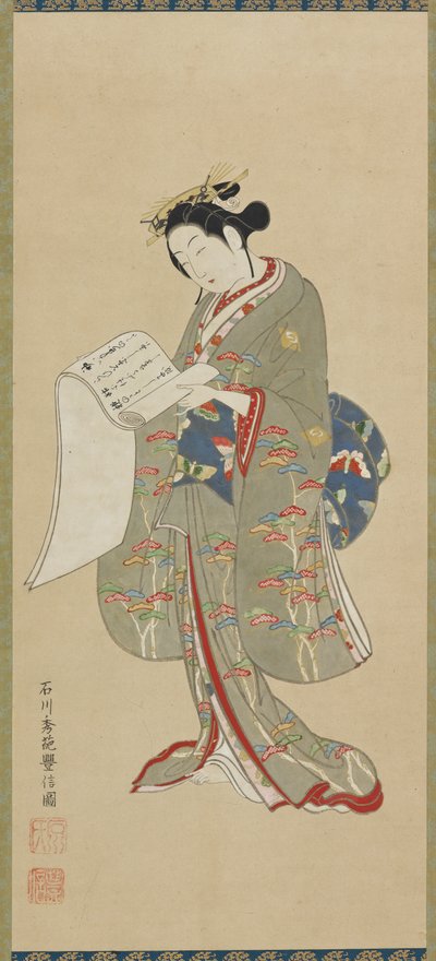 Fiatal nő levelet olvas, Edo-korszak, 1711-1785. alkotó: Ishikawa Toyonobu