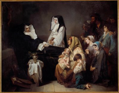 A szeretet testvérének halála Szegény családok gyűlnek össze az apáca holtteste közelében. Isidore Alexandre Augustin Pils (1813-1875) festménye 1850 V. 2,43x3,08 m Párizs, Muse d